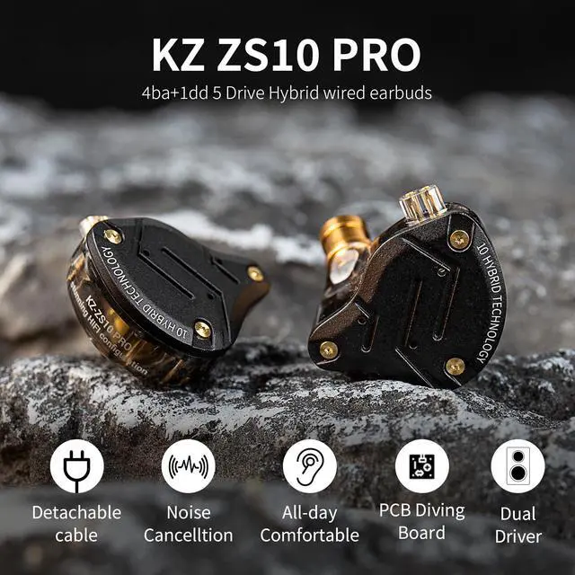 Alt view image 2 of 5 - KZ ZS10 Pro in Ear Monitor, IEM Earbuds Headphone, Gaming Earbuds with 4BA and 1DD Drivers, KZ HiFi IEM Earphone Upgraded ZS10 with Detachable 0.75mm 2 Pin 6N OFC Cable (Black No Mic)