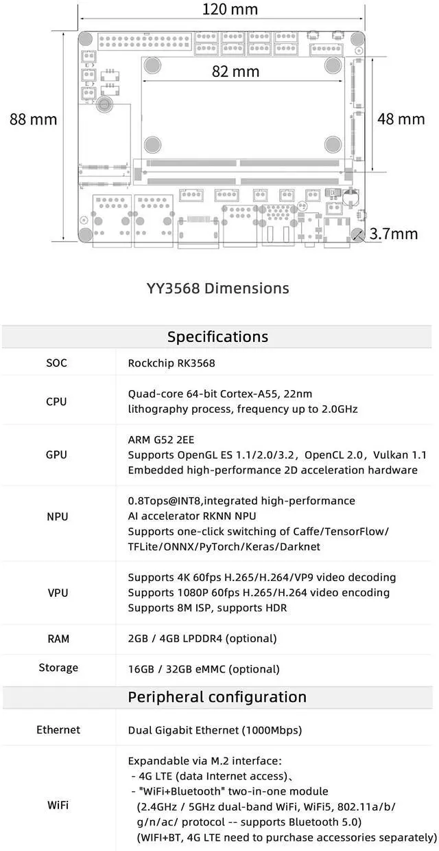 Alt view image 5 of 5 - YY3568 Open-Source Developer Kit Rockchip RK3568 Soc Support Android11.0, Debian10.0 and OpenHarmony OS, 64-bit AI Mainboard for Face Recognition Prototyping (Starter Kit 2GB RAM)