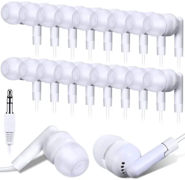 Main image of Kanayu 100 Pack Wired Earbuds Bulk for Classroom Ear Headphones Wired Basic Student Earbuds No Microphone with 3.5MM Jack for Kids Class Laptop School Library, Individually Bagged(White)