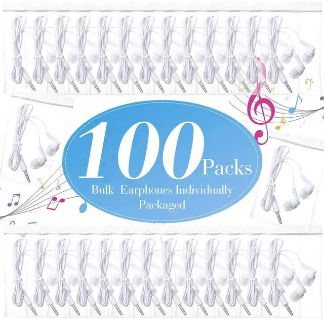 Alt view image 2 of 5 - Kanayu 100 Pack Wired Earbuds Bulk for Classroom Ear Headphones Wired Basic Student Earbuds No Microphone with 3.5MM Jack for Kids Class Laptop School Library, Individually Bagged(White)