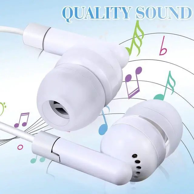 Alt view image 3 of 5 - Kanayu 100 Pack Wired Earbuds Bulk for Classroom Ear Headphones Wired Basic Student Earbuds No Microphone with 3.5MM Jack for Kids Class Laptop School Library, Individually Bagged(White)