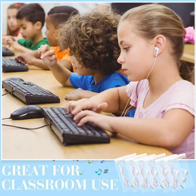 Alt view image 5 of 5 - Kanayu 100 Pack Wired Earbuds Bulk for Classroom Ear Headphones Wired Basic Student Earbuds No Microphone with 3.5MM Jack for Kids Class Laptop School Library, Individually Bagged(White)