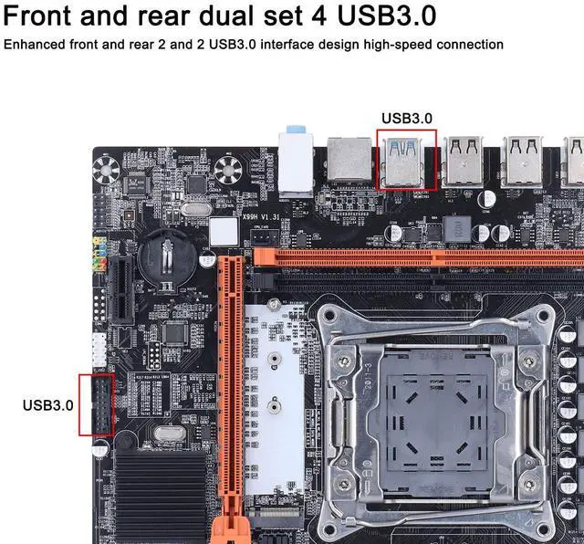 Alt view image 3 of 5 - Desktop Computer Motherboard, LGA 2011 3 Slots, 4 DDR4, Support E5 V3, E5 V4, i7 58xx, i7 68xx Series CPU Desktop PC Mainboard