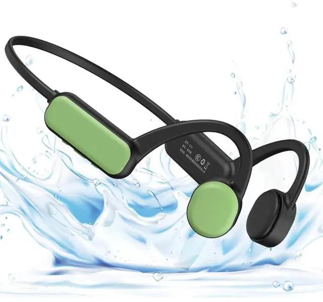 Main image of IHAO Swimming Headphones True Bone Conduction Open Ear Headset MP3 Player Built-in 16G Memory IP68 Underwater Waterproof Stereo Bluetooth Earphone for Driving Bicycling Running Skiing-Green