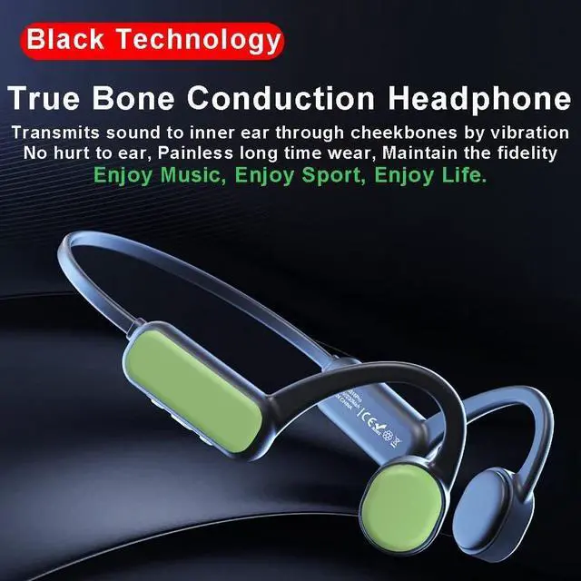 Alt view image 5 of 5 - IHAO Swimming Headphones True Bone Conduction Open Ear Headset MP3 Player Built-in 16G Memory IP68 Underwater Waterproof Stereo Bluetooth Earphone for Driving Bicycling Running Skiing-Green