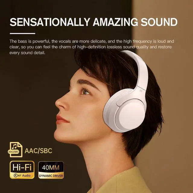 Alt view image 2 of 5 - iKF T1/T1 Pro/T1 Max Wireless Bluetooth Over-Ear Headphones, 100H Battery, HiFi Sound, ANC, Multi-Device Connection, App Control, Wired Mode, for Travel, Work, Gaming, Music T1 Pro Pink