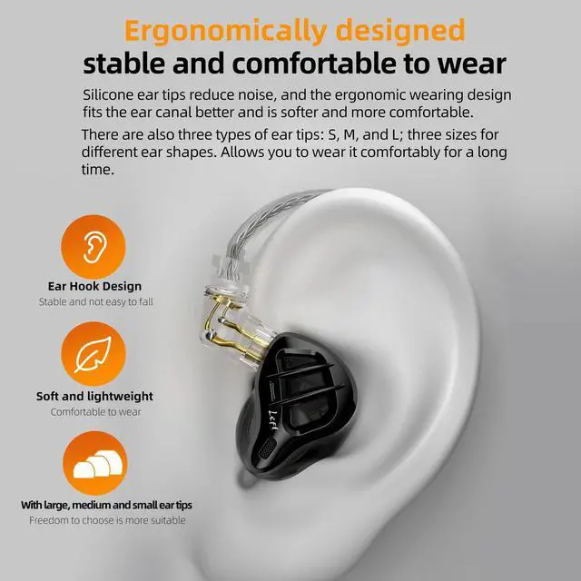 Alt view image 5 of 5 - KZ ZAR in-Ear Monitors Headphones 7BA+1DD Hybrid Drivers IEM Earphones,HiFi in-Ear Wired Earphones with 2Pin Detachable Silver-Plated Cable for Singers Drummer Musician (Without Mic,Black)