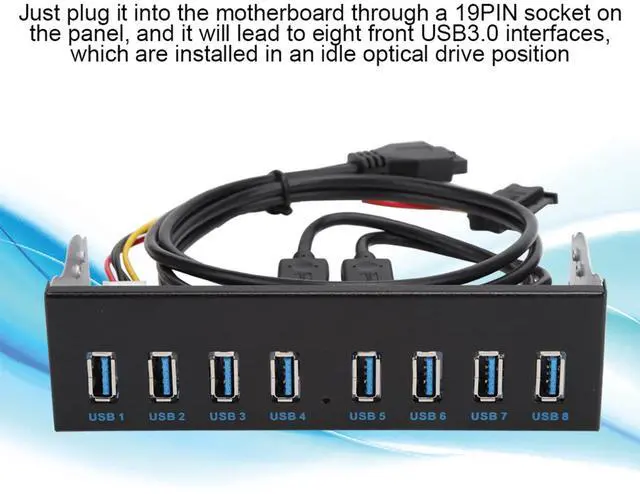 Alt view image 2 of 5 - USB 3.0 Extension Front Panel, 19 Pin 8 Port Panel Computer Expansion Board, 5.25in Optical Drive Extension Front Panel Adapter for PC Computer