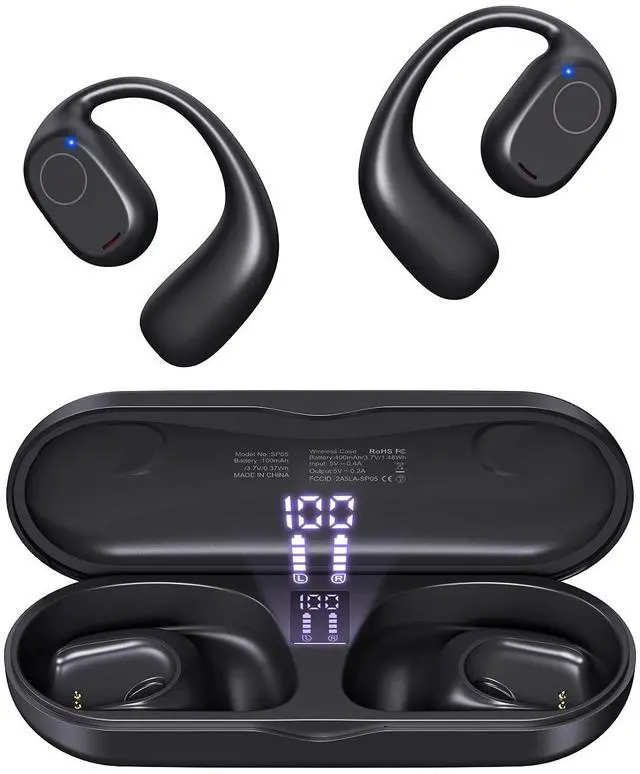 Main image of PSIER Open Ear Headphones, Bluetooth 5.3 Wireless Sports Headphones with Digital Display Charging Case 40 Hours Playtime True Earbuds with Earhooks for Running, Walking, Workout