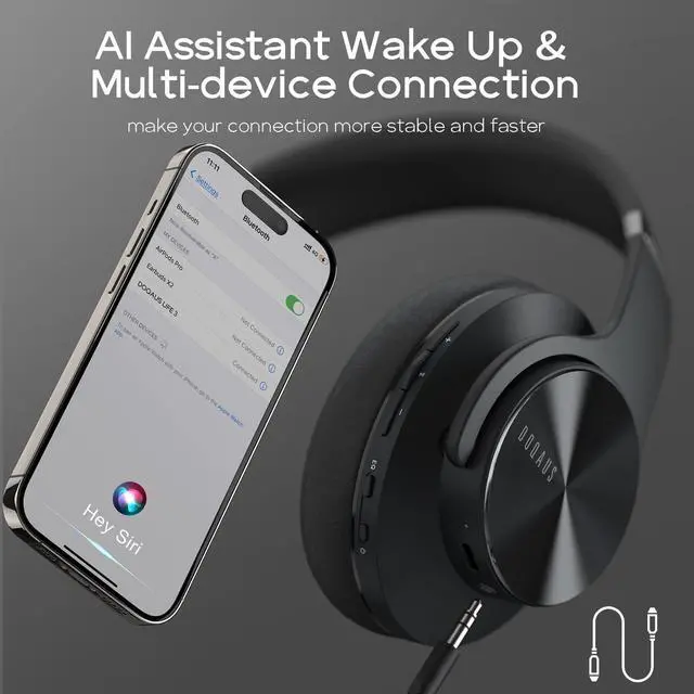 Alt view image 4 of 5 - DOQAUS Bluetooth Headphones Over Ear, 90H Playtime Wireless, 3 EQ Modes, HiFi Audio & Deep Bass, ENC Noise Isolating Mic, Soft Earpads for Phone/PC