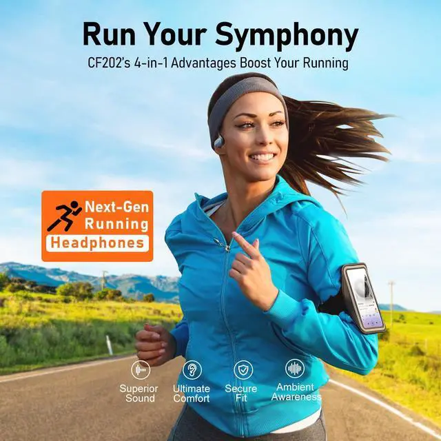 Alt view image 2 of 5 - Audiovance OpenComfy CF202 Bluetooth Headphones for Running, Wireless Open Ear Headphones for Sports Gym Workout, Ultra Comfort, Superior Sound, Secure Fit, Ambient Awareness. Black & Blue