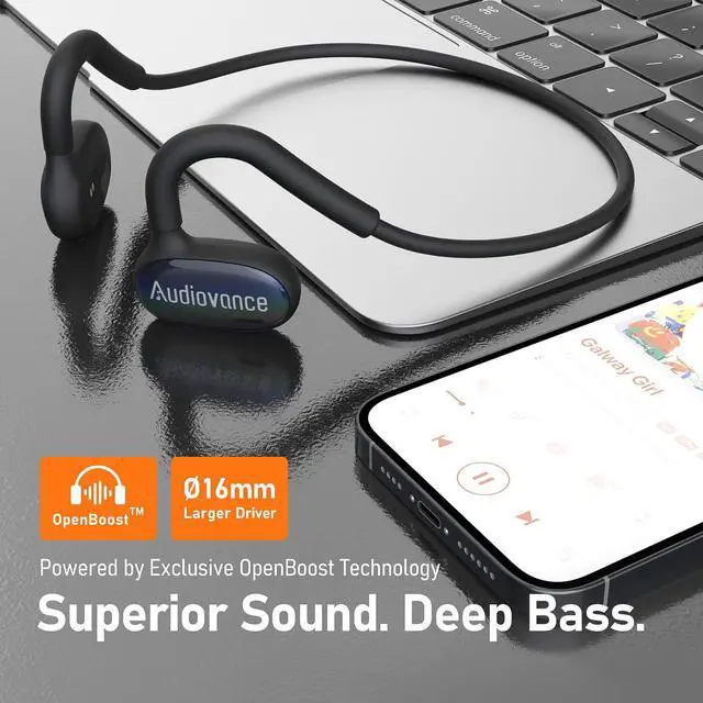 Alt view image 3 of 5 - Audiovance OpenComfy CF202 Bluetooth Headphones for Running, Wireless Open Ear Headphones for Sports Gym Workout, Ultra Comfort, Superior Sound, Secure Fit, Ambient Awareness. Black & Blue