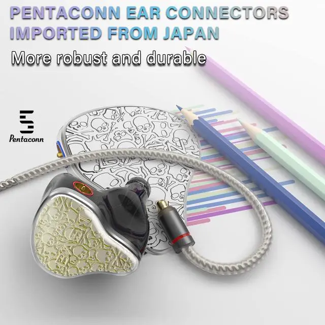 Alt view image 3 of 5 - BASN Bmaster5 in Ear Monitors, 1DLC Diaphragm+4BA 5 Drivers IEM Earphones with Silver-Plated OFC Cable, Noise Isolation Wired Earbuds for Musicians (Starlight Gold)