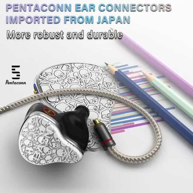 Alt view image 3 of 5 - BASN Bmaster5 in Ear Monitors, 1DLC Diaphragm+4BA 5 Drivers IEM Earphones with Silver-Plated OFC Cable, Noise Isolation Wired Earbuds for Musicians (Glacier White)