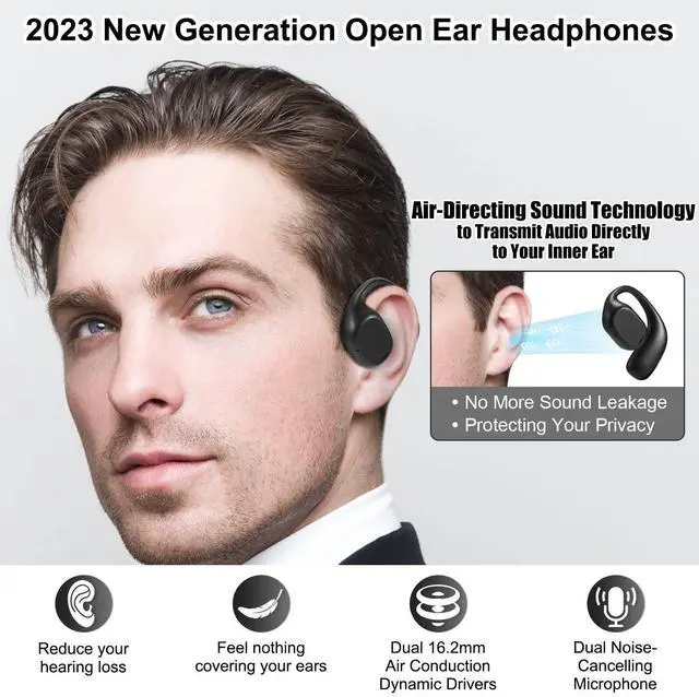 Alt view image 2 of 5 - ASIILOVI Open Ear Headphones VG332, Air Conduction Headphones Bluetooth 5.3 Earbuds, 16 Hours Playtime Dual 16.2mm Dynamic Drivers