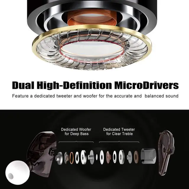 Alt view image 2 of 5 - BASN High-Definition in Ear Monitor Headphones for Musicians with Detachable MMCX Earbuds; Dual Dynamic Drivers and Noise-Isolating (Brown)
