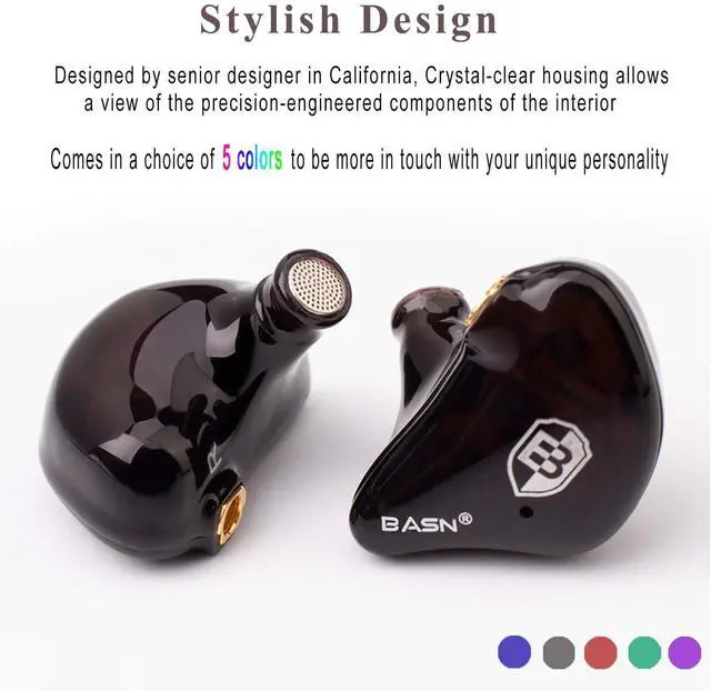 Alt view image 3 of 5 - BASN High-Definition in Ear Monitor Headphones for Musicians with Detachable MMCX Earbuds; Dual Dynamic Drivers and Noise-Isolating (Brown)