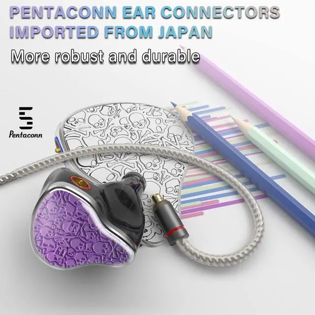 Alt view image 3 of 5 - BASN Bmaster5 in Ear Monitors, 1DLC Diaphragm+4BA 5 Drivers IEM Earphones with Silver-Plated OFC Cable, Noise Isolation Wired Earbuds for Musicians (Purple)