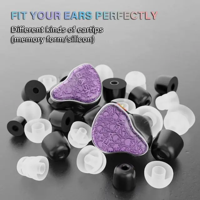 Alt view image 5 of 5 - BASN Bmaster5 in Ear Monitors, 1DLC Diaphragm+4BA 5 Drivers IEM Earphones with Silver-Plated OFC Cable, Noise Isolation Wired Earbuds for Musicians (Purple)
