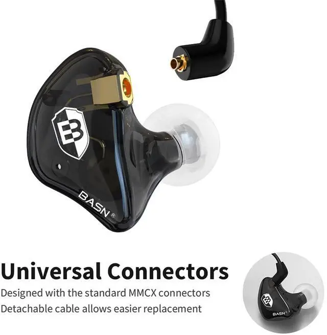 Alt view image 3 of 5 - BASN Bsinger PRO in Ear Monitor Headphones for Musicians, Dynamic Driver Noise Isolating Earphones with 2 Detachable MMCX Cables (Black)