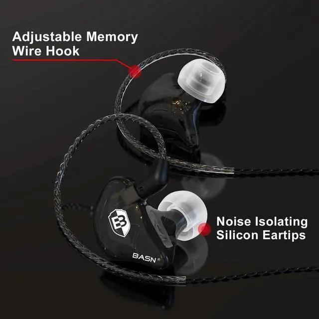 Alt view image 2 of 5 - BASN Bsinger PRO in-Ear Monitors Hybrid Dynamic Dual Drivers Two Detachable MMCX Cables Musicians in-Ear Earbuds Headphones (Black)