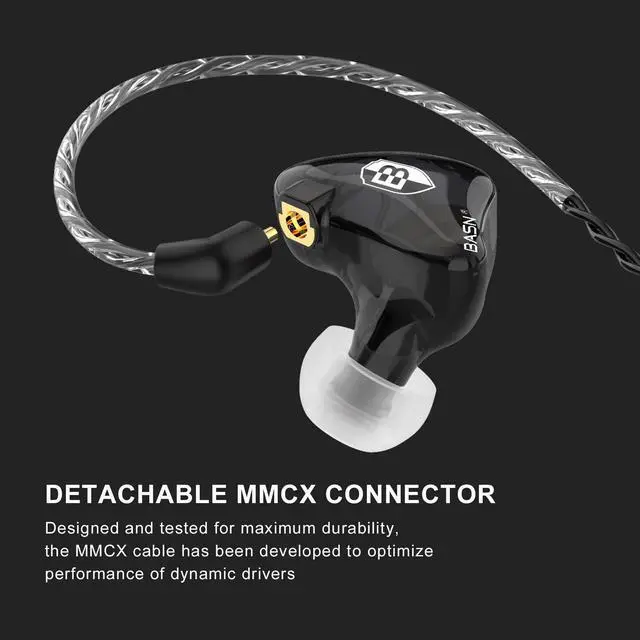Alt view image 3 of 5 - BASN Bsinger PRO in-Ear Monitors Hybrid Dynamic Dual Drivers Two Detachable MMCX Cables Musicians in-Ear Earbuds Headphones (Black)