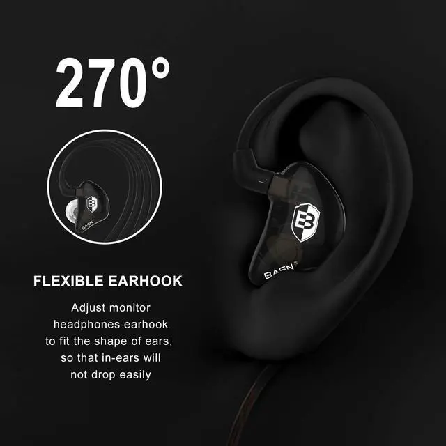 Alt view image 4 of 5 - BASN Bsinger PRO in-Ear Monitors Hybrid Dynamic Dual Drivers Two Detachable MMCX Cables Musicians in-Ear Earbuds Headphones (Black)