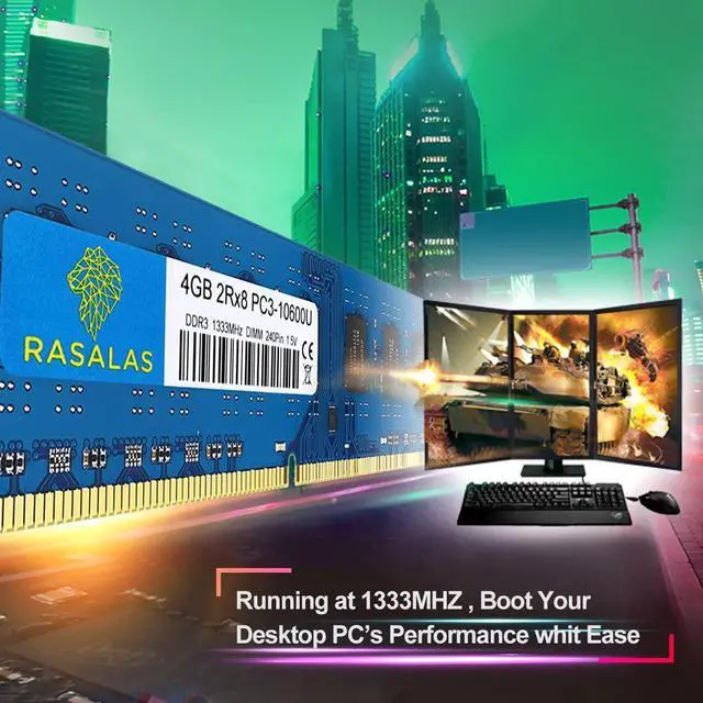 Alt view image 5 of 5 - Rasalas 16GB Kit (4x4GB) DDR3 1333MHz PC3-10600 PC3-10600U Non ECC Unbuffered 1.5V CL9 2RX8 Dual Rank 240 Pin UDIMM Desktop Memory Ram Module