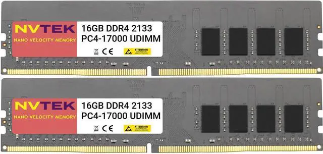 Main image of NVTEK 32GB (2X16GB) DDR4 2133MHZ PC4-17000 UDIMM 2Rx8 1.2V 288-PIN Non-ECC Unbuffered Desktop PC Computer Memory KIT