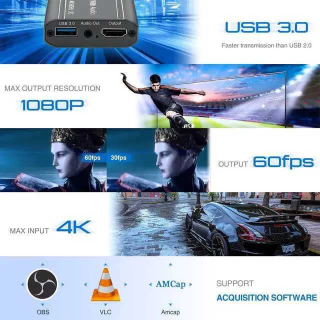 Alt view image 3 of 5 - ORIVISION 4K Video Capture Card, HDMI to USB 3.0 with Loopout for Nintendo Switch, 1080p 60fps Game Capture Device with Audio Output for Streaming, Xbox/PS4/PS5/PC, VLC/OBS/Amcap