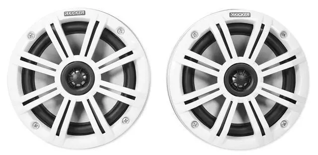Alt view image 2 of 5 - Kicker KMFC65W 6.5" Flat Mount Loaded Marine Wake Towers with 46KM654L Speakers - White Grills and Enclosures
