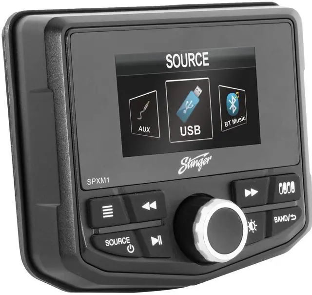 Main image of STINGER Marine and Powersport 2.7 Digital Media Player with Switch Command, 4-Channel, Bluetooth, Weather Resistant Front Panel, USB Input with Subwoofer Control (SPXM1)