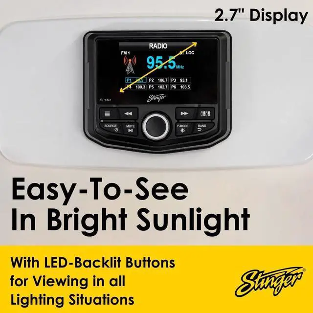Alt view image 4 of 5 - STINGER Marine and Powersport 2.7 Digital Media Player with Switch Command, 4-Channel, Bluetooth, Weather Resistant Front Panel, USB Input with Subwoofer Control (SPXM1)