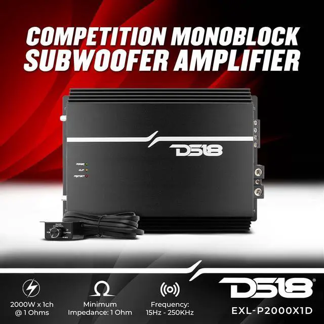 Alt view image 2 of 5 - DS18 EXL-P2000X1D Korean 1-Channel Monoblock Subwoofer Car Audio Amplifier Competition Grade Class D MOSFET Amp 2000 Watts Rms - Remote BASS Knob Included