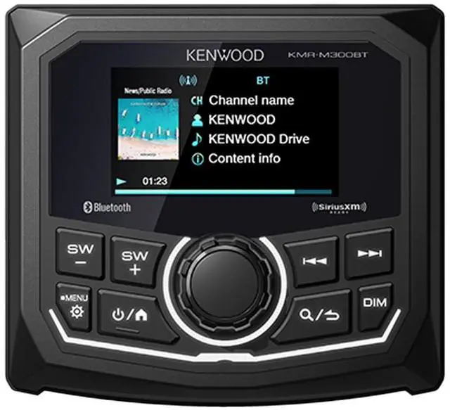 Main image of KENWOOD KMR-M300BT Marine Guage Receiver Weatherproof, 2.7 Inch LCD, Built in Amplifer, Bluetooth, Digital Media MP3 Player, No CD Player, USB Port, AM/FM/Weather Band Tuner, Rear Camera Input