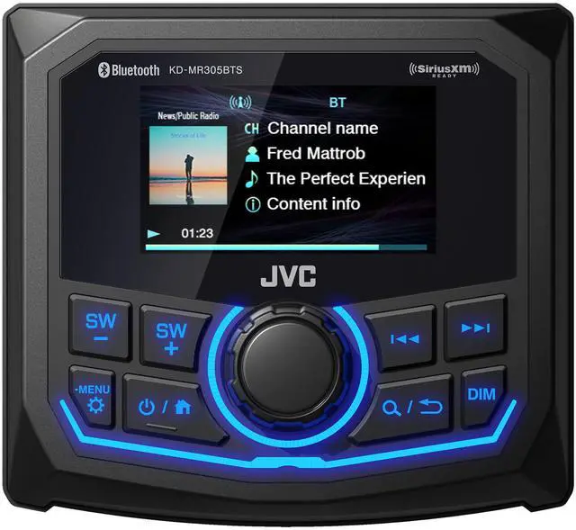 Main image of JVC KD-MR305BTS Marine Guage Receiver Weatherproof, 2.7 Inch LCD, Built in Amplifer, Bluetooth, Digital Media MP3 Player, No CD Player, USB Port, AM/FM/Weather Band Tuner, Rear Camera Input