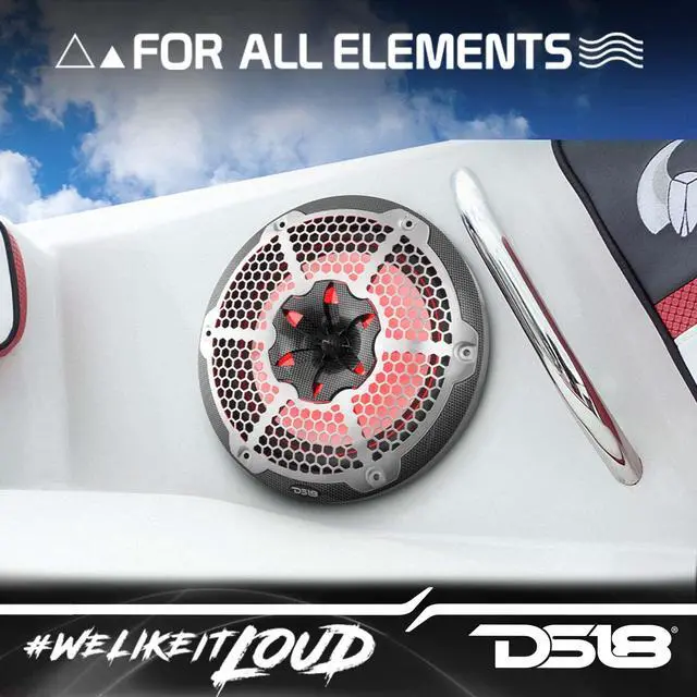 Alt view image 4 of 5 - DS18 Hydro CF-10M- High End Carbon Fibre Coaxial Speaker Pair - 2-Way Marine Speaker w/Integrated RGB Lights - 600 Watt - 100% UV Stable - Water Resistant Speakers - 10 Inches