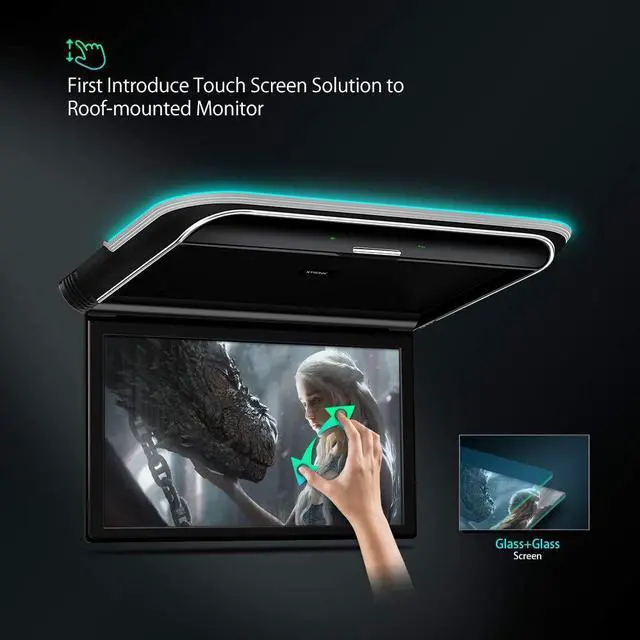 Alt view image 4 of 5 - XTRONS Android Car Overhead Player 15.6 Wide IPS Touch Screen 8K Video Car Roof Mount Monitor with Built-in Stereo Speakers Flip Down Overhead Car Monitor Support Bluetooth, WiFi, HDMI, USB, IR