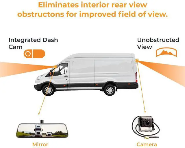Alt view image 2 of 4 - Brandmotion Commercial FullVUE Mirror and Camera System FVMR-1150 | Front Dash Cam and Rear View Camera Always On Recording | Touch Screen Mirror | Night Vision | G-Shock Sensor | Reverse Backup