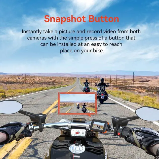 Alt view image 4 of 5 - REXING MTC1 Motorcycle Dash Cam 3 LCD,Front and Rear Recording 1080p,170° Wide Angle Lens,Loop Recording,G-Sensor,Waterproof Motorcycle Camera, Parking Monitor,GPS,WiFi,128GB Max(32G Card Included)