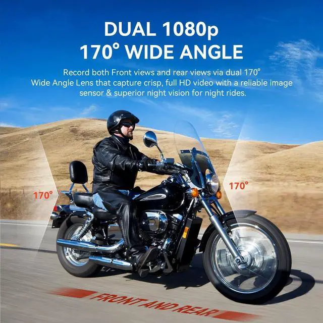 Alt view image 5 of 5 - REXING MTC1 Motorcycle Dash Cam 3 LCD,Front and Rear Recording 1080p,170° Wide Angle Lens,Loop Recording,G-Sensor,Waterproof Motorcycle Camera, Parking Monitor,GPS,WiFi,128GB Max(32G Card Included)