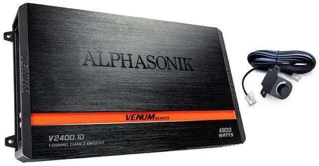 Main image of Alphasonik V2400.1D Venum Series 4800 Watts Max Monoblock Car Amp with Power Plant Chip 4-Way Protection Circuitry 1-Channel Subwoofer Class-D Amplifier with Remote Bass Boost Control Knob Included