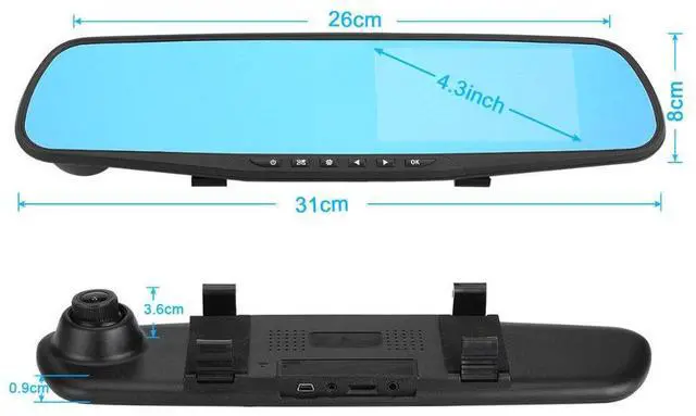 Alt view image 3 of 5 - Car DVR Rear View Mirror Video Recroder 4.3" inch Back Up Car Camera Dual Lens Cam Night Vision Front and Rear Backup Reverse Security for Car