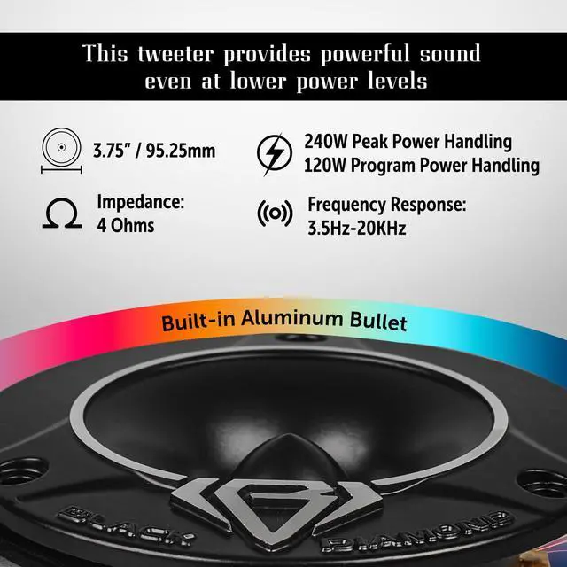 Alt view image 3 of 5 - BLACK DIAMOND Dia-T1 1" Super Bullet Tweeter 240 Watts 4-Ohm Ohms Built in Crossover (2 Speakers)