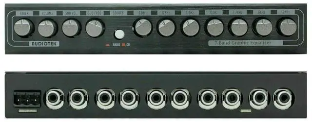 Alt view image 4 of 5 - Audiotek AT-EQ700 1/2 Din 7 Band Car Audio Equalizer EQ w/Front, Rear + Sub Output | Auxiliary Stereo RCA Input - 3 Stereo RCA Outputs - Front/Rear Fader, and Selection of Main
