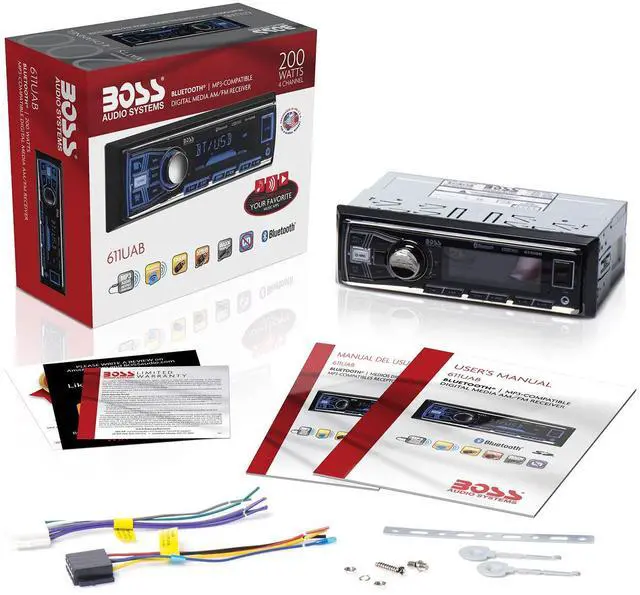 Alt view image 5 of 5 - BOSS Audio Systems 611UAB Car Stereo System - Single Din, Bluetooth Audio and Calling Head Unit, Aux Input, USB, Mechless, No CD DVD Player, AM/FM Radio Receiver