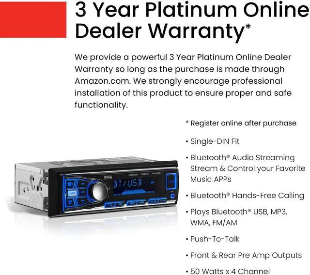 Alt view image 4 of 5 - BOSS Audio Systems 611UAB Car Stereo System - Single Din, Bluetooth Audio and Calling Head Unit, Aux Input, USB, Mechless, No CD DVD Player, AM/FM Radio Receiver