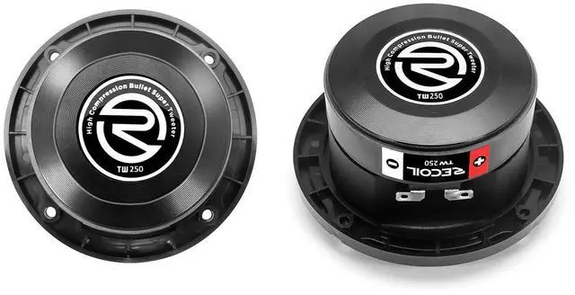 Alt view image 4 of 5 - RECOIL TW250 High Compression Car Bullet Super Tweeters, 1-Inch High Temperature Kapton Voice Coil, Aluminum Frame and Diaphragm, 400 Watts Max, 200 Watts RMS, 4 Ohms, Pair