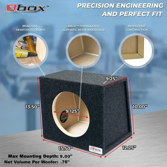 Alt view image 5 of 5 - Bbox Single 10 Inch Subwoofer Sealed Enclosure - Car Subwoofer Box & Enclosures - Premium Subwoofer Box Improves Audio Quality, Sound & Bass - Red & Black Spring Terminals - Charcoal