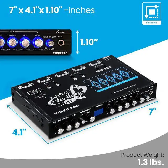 Alt view image 4 of 5 - Lanzar Parametric Equalizer with Subwoofer - 9 Volt RMS Pre-Amp Output with Voltage Meter, Subwoofer Gain Control & Bass Driver, 3 Input Sources Selectable, Pre-amp Line Aux Inputs Via RCA Jacks